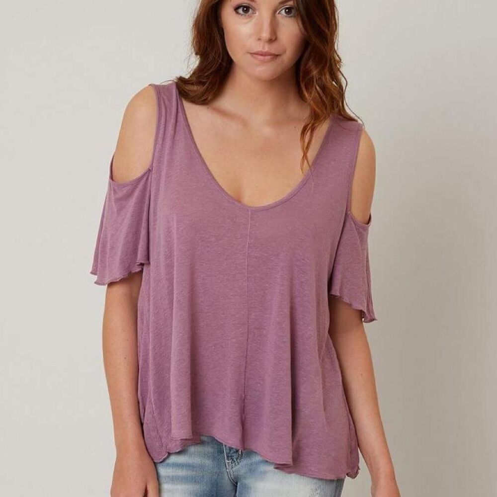 Free-people Women's Purple and Pink Cold-Shoulder Tee